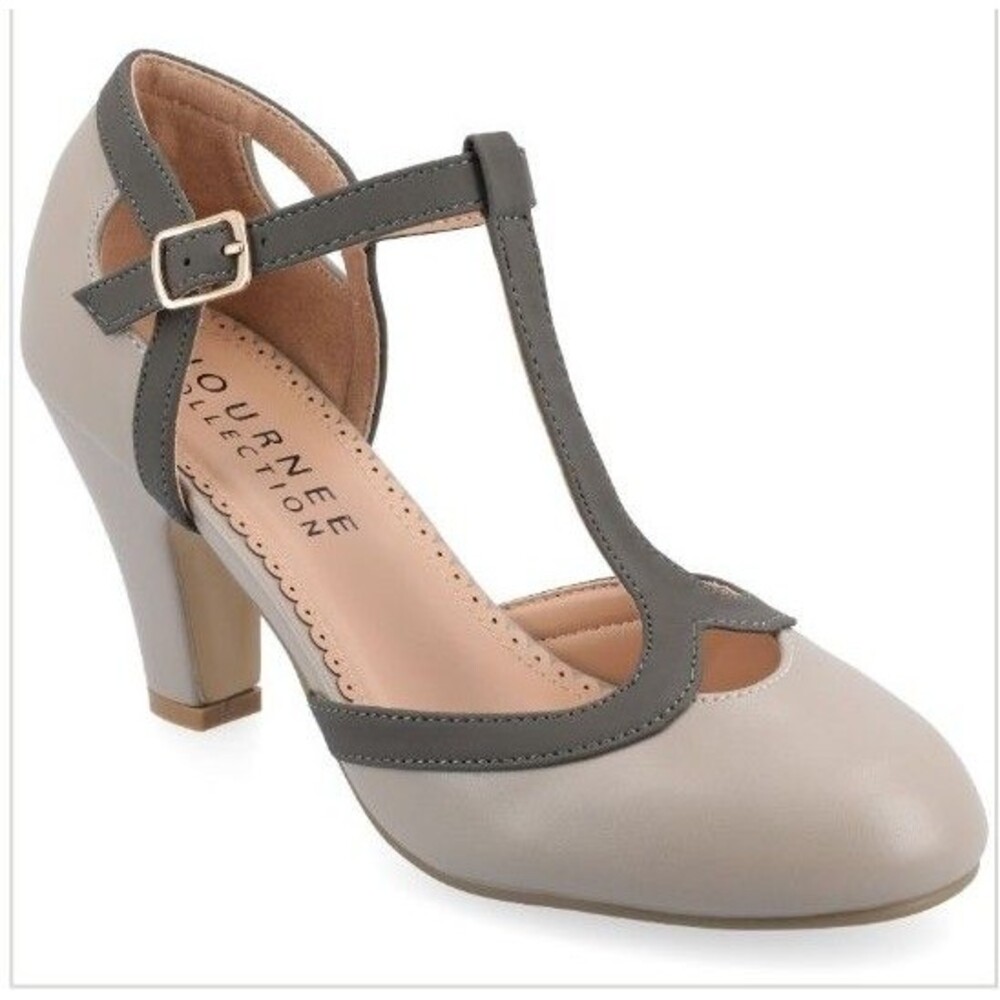 Journee Collection T-Strap Two-Tone Gray Pumps